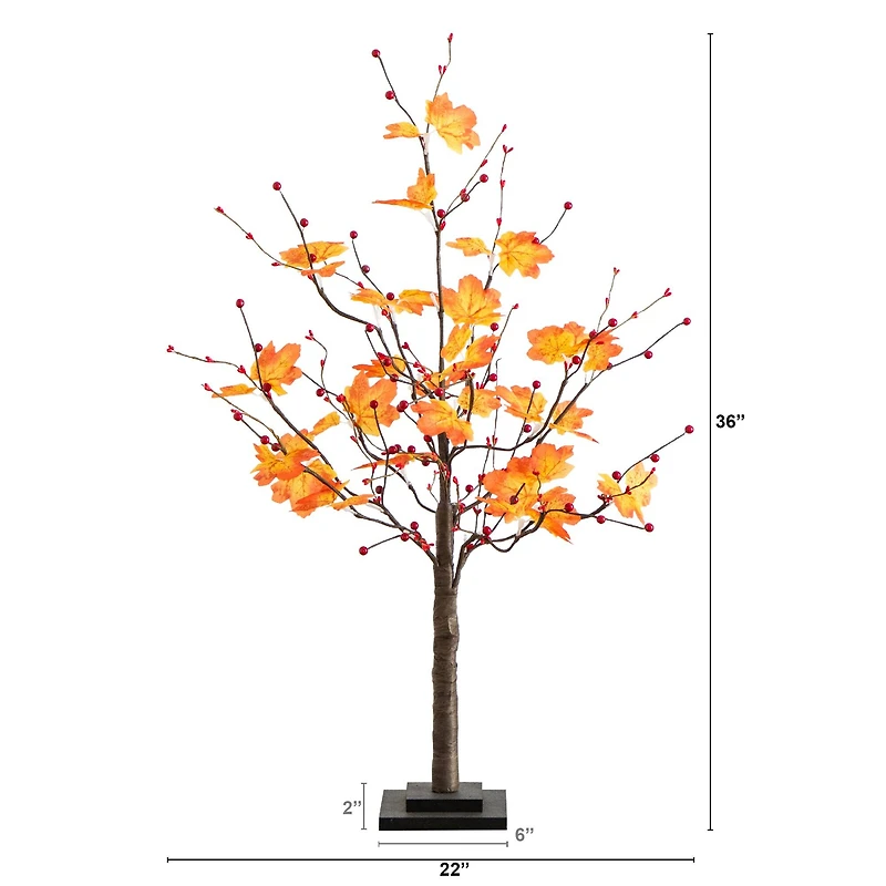 3ft. Pre-Lit Autumn Maple Artificial Fall Tree with Berries and 36 Warm White LED Lights