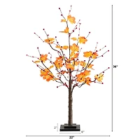 3ft. Pre-Lit Autumn Maple Artificial Fall Tree with Berries and 36 Warm White LED Lights