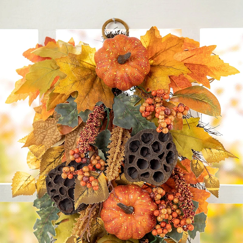 Glitzhome® 25" Fall Pumpkin Leaf Swag