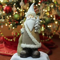 18.5" Brown & White Santa Holding Christmas Tree Tabletop Figurine