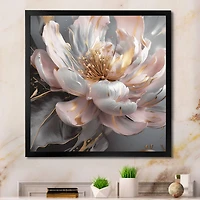 Designart "Marble Pink Gold Peony Flower Iii" Floral Peony Framed Canvas Print