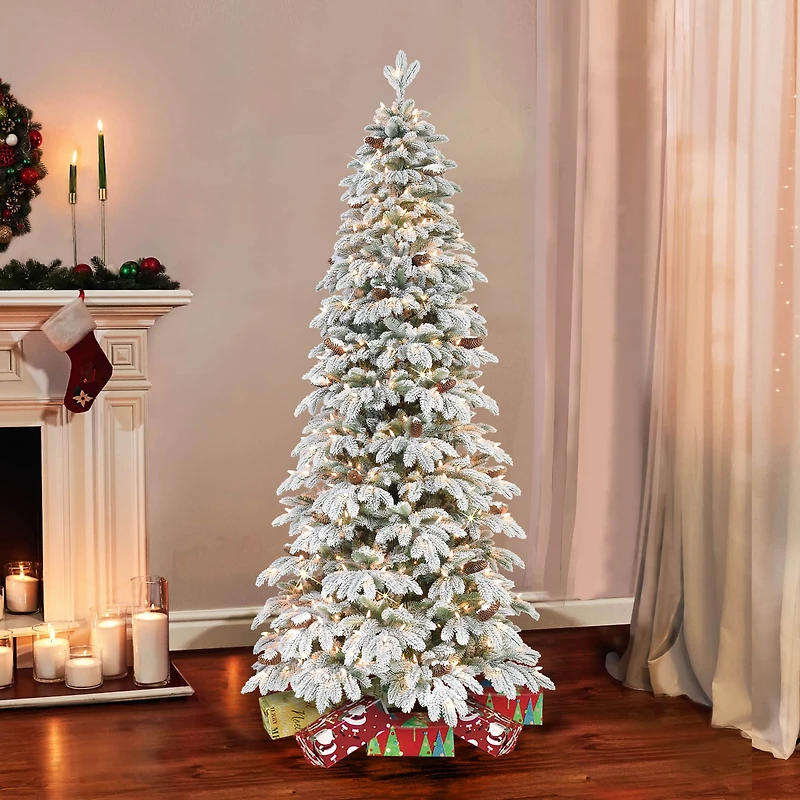 7.5ft. Pre-Lit Flocked Slim Montville Spruce Artificial Christmas Tree, Clear Lights