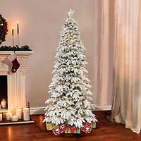 7.5ft. Pre-Lit Flocked Slim Montville Spruce Artificial Christmas Tree, Clear Lights