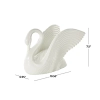 10.5" Ceramic Swan with Textured Grooves Sculpture