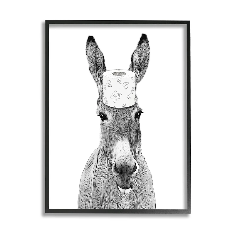 Stupell Industries Donkey Toilet Paper Funny Bathroom Framed Giclee Art