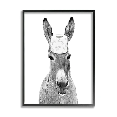Stupell Industries Donkey Toilet Paper Funny Bathroom Framed Giclee Art