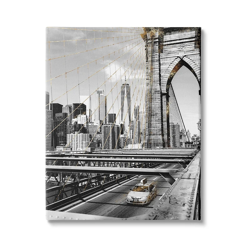 Stupell Industries Brooklyn Bridge Urban City Architecture Taxi Driving Photography Canvas Wall Art