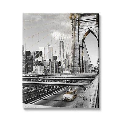 Stupell Industries Brooklyn Bridge Urban City Architecture Taxi Driving Photography Canvas Wall Art