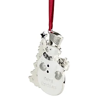3.5" White Silver-Plated Snowman Merry Christmas Ornament with European Crystals