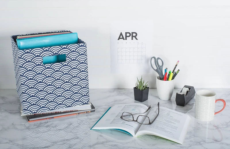 DII® 11" Nautical Blue Waves Cube Storage Bin