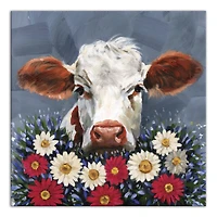 Patriotic Florals Cow I Canvas Wall Art