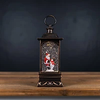 10.5" LED Snow Globe Lantern with Santa and Snowman