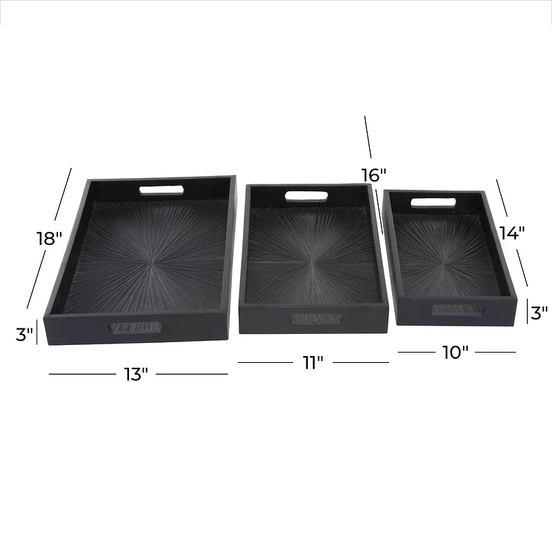 Set of 3" Black Wood Contemporary Trays, 3" x 16" x 10"