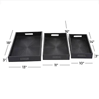 Set of 3" Black Wood Contemporary Trays, 3" x 16" x 10"