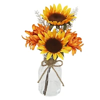 11" Yellow & Orange Sunflower & Mum in Glass Container by Ashland®