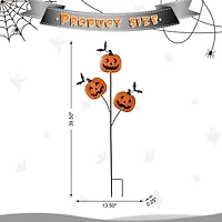 Glitzhome® 39.5"H Halloween Metal Triple Pumpkin with Spring Bats Yard Stake