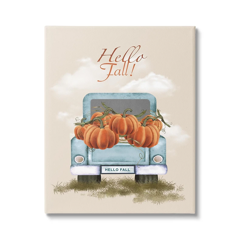 Stupell Industries Hello Fall Seasonal Autumn Pumpkins Canvas Wall Art
