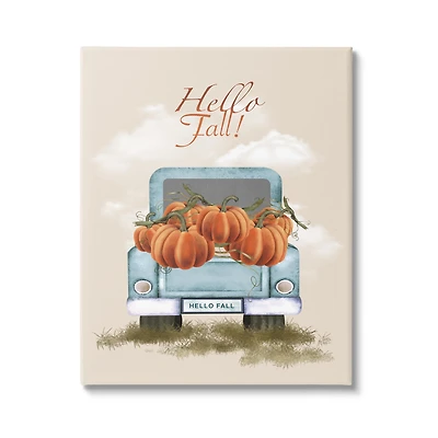 Stupell Industries Hello Fall Seasonal Autumn Pumpkins Canvas Wall Art