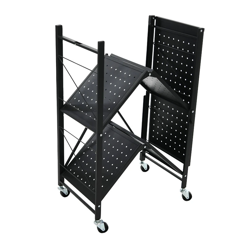 Household Essentials 34" Black Metal 3-Tier Foldable Utility Rack