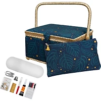 SINGER® Large Leaf Print Sewing Basket with Travel Sewing Kit & Matching Zipper Pouch