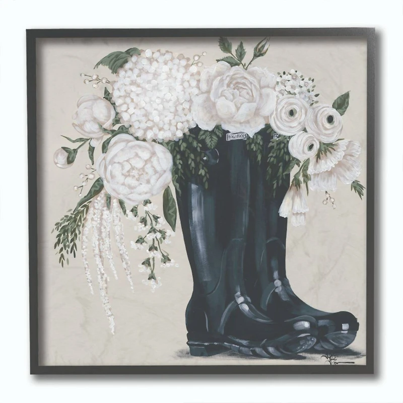 Stupell Industries White Flowers in Black Boots Framed Print