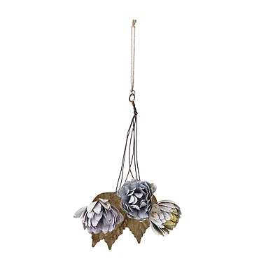 Hello Honey® 7" Multicolor Painted Metal Leaf & Flower Bunch Ornament with Distressed Finish
