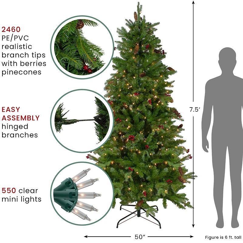 7.5ft. Pre-Lit Real Touch™️ Mixed Winter Berry Pine Artificial Christmas Tree, Clear Lights