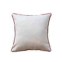Hello Honey® 16" x 16" Square Holly Jolly Cotton Slub Pillow with Tufting & Pom Pom Trim