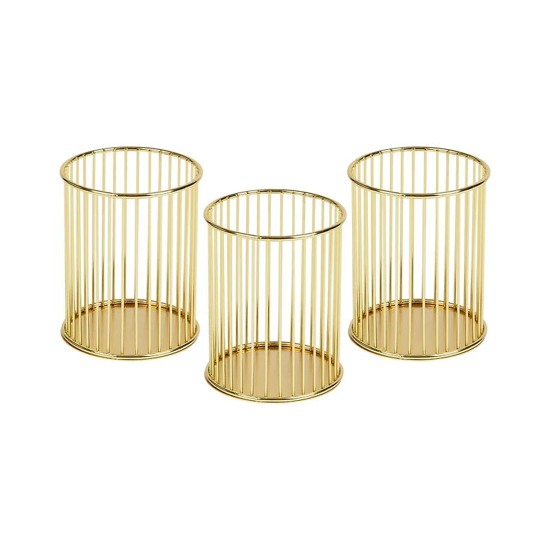 Mind Reader Pen and Accessories Holder, Desktop Organizer, Office, Metal , Set of 3, Gold