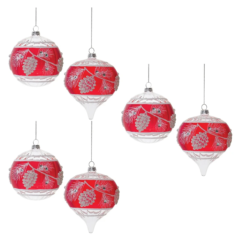 Glittered Glass Pinecone Ornaments Set