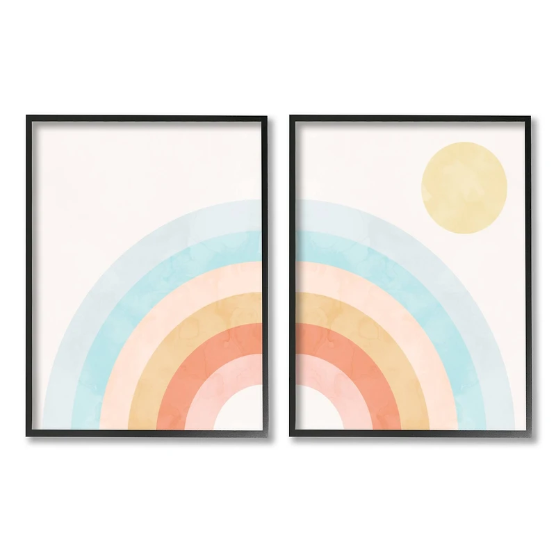 Stupell Industries Bold Summer Sun Rainbow Soft Pastel Tones Kids Framed Wall Art