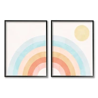 Stupell Industries Bold Summer Sun Rainbow Soft Pastel Tones Kids Framed Wall Art