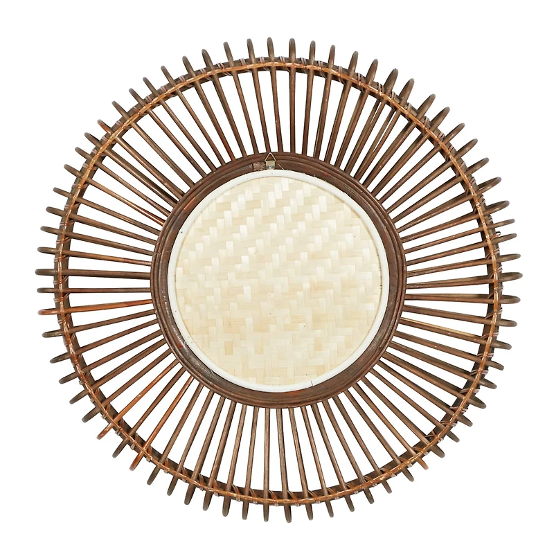 30" Brown Wood Boho Style Wall Mirror