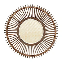 30" Brown Wood Boho Style Wall Mirror