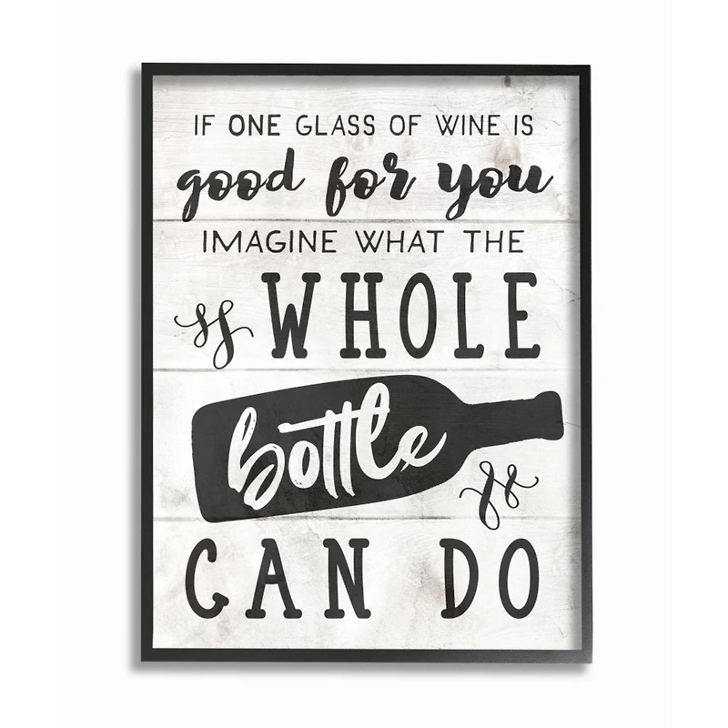 Stupell Industries Bottle of Wine Quote Wall Art in Black Frame