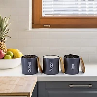 MegaChef Bamboo Kitchen Countertop Gray 4-Piece Metal Bread Basket & Canister Set