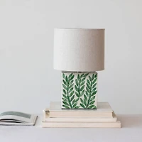 Hello Honey® 14" Green Botanical Pattern Reclaimed Wood & Shell Table Lamp with Linen Shade, 2ct.
