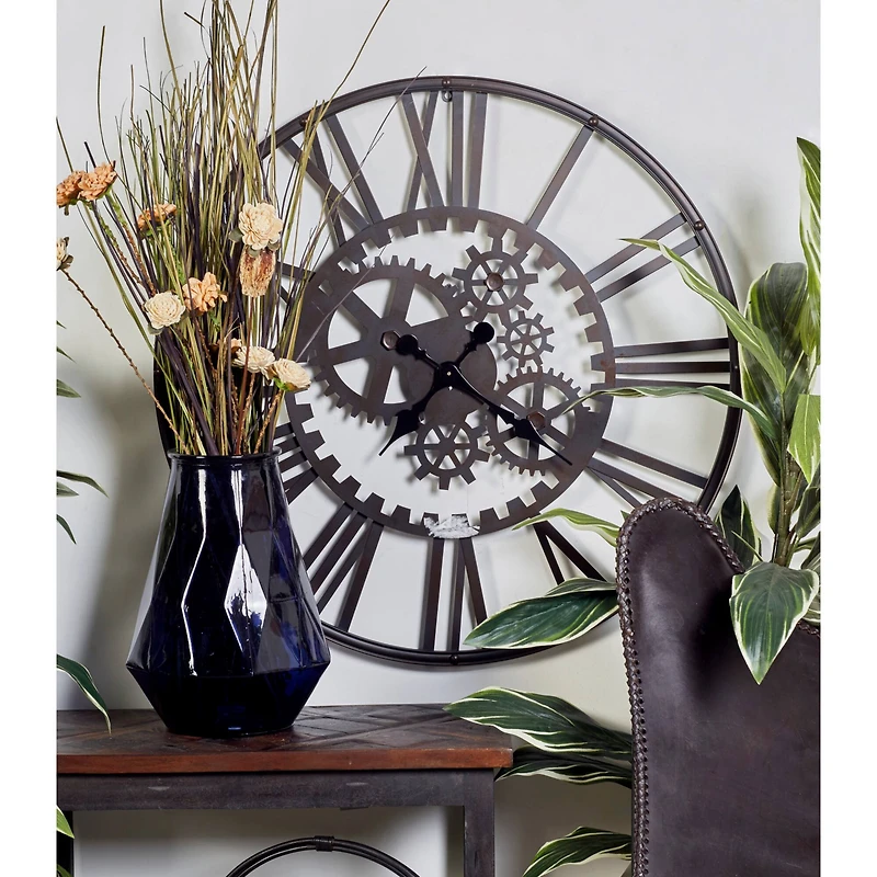 Black Industrial Metal Wall Clock