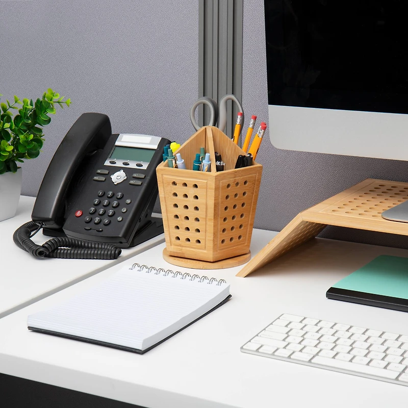 Mind Reader Lattice Collection Rayon from Bamboo 5-Section Pen & Accessory Carousel