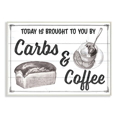 Stupell Industries Carbs and Coffee Kitchen Humor Rustic Word Design Wood Wall Plaque