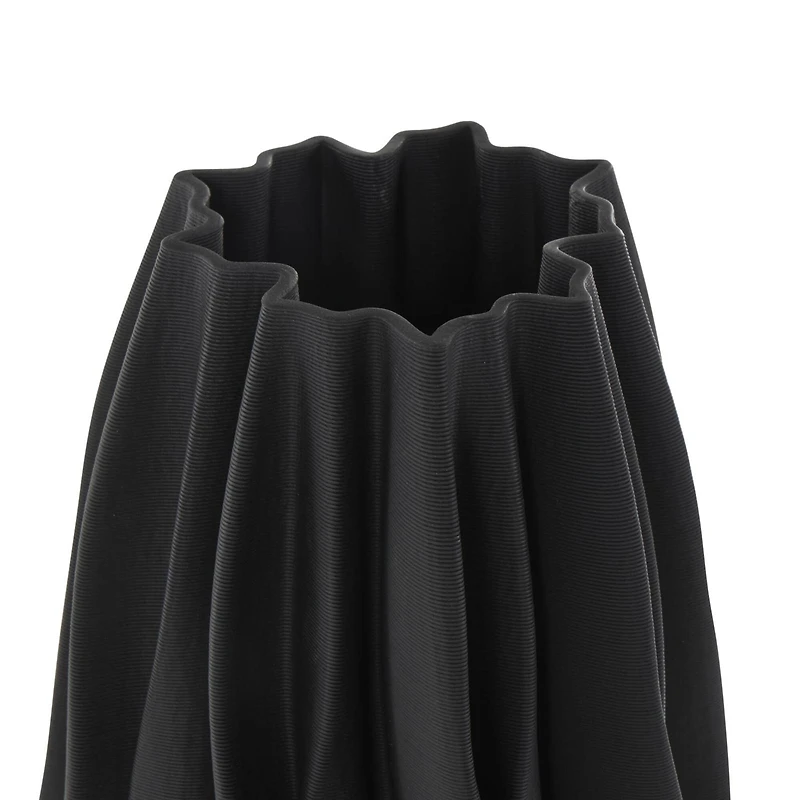 Black Abstract Dimensional Wavy Ribbed Ceramic Vase