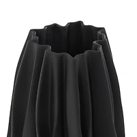Black Abstract Dimensional Wavy Ribbed Ceramic Vase