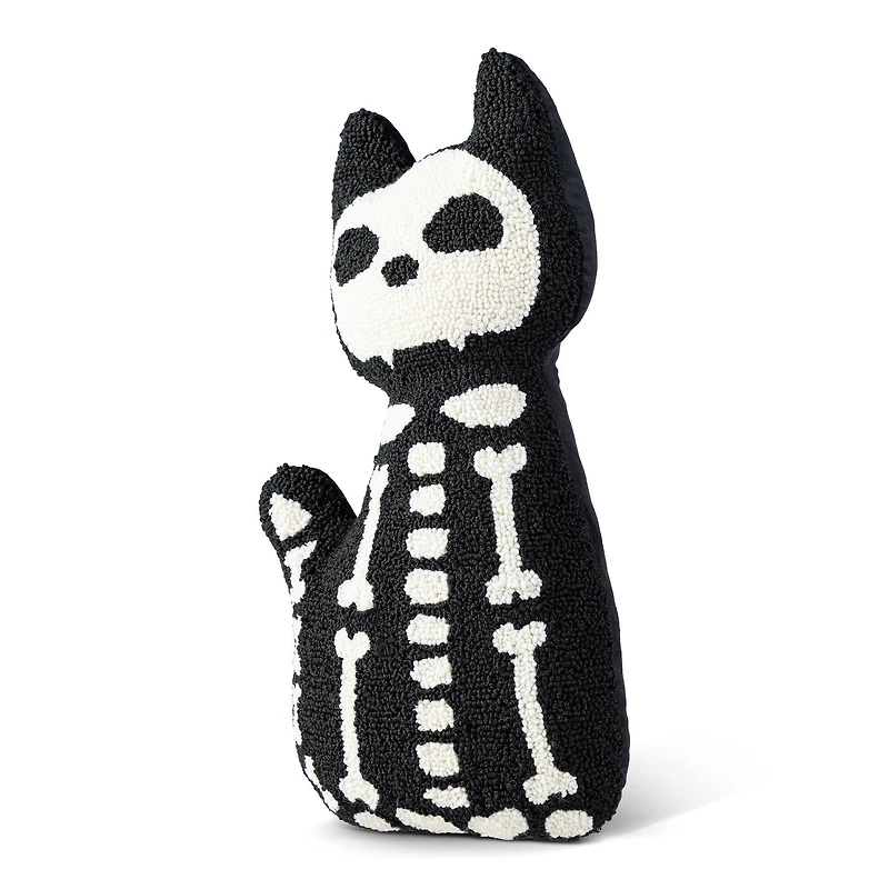 Glitzhome® 18"H Halloween Hooked Skeleton Cat Shaped Pillow