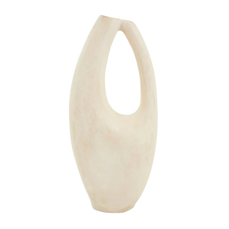 18" Beige Paper Mache Abstract Curved Vase with Handle