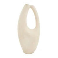 18" Beige Paper Mache Abstract Curved Vase with Handle