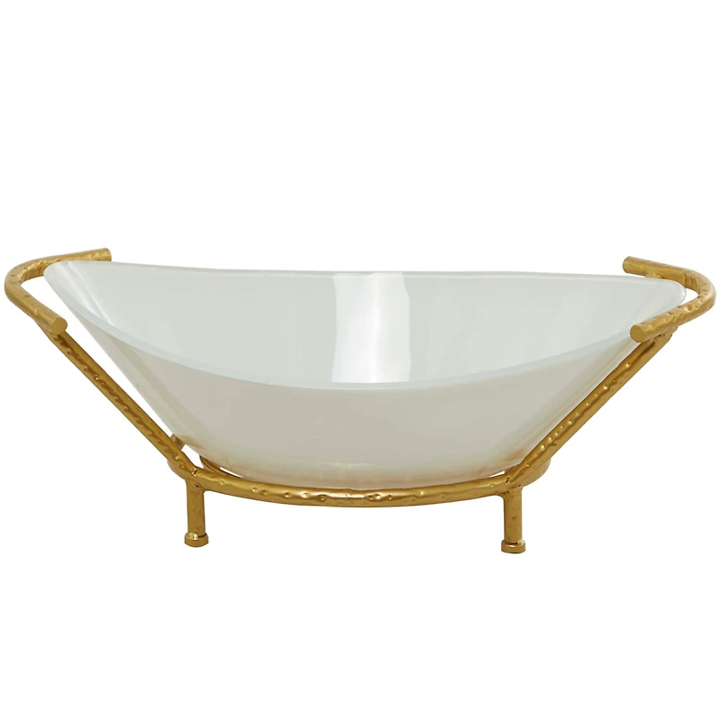 CosmoLiving by Cosmopolitan 25" White Glass Kitchen Serving Bowl with Gold Metal Stand