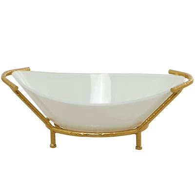 CosmoLiving by Cosmopolitan 25" White Glass Kitchen Serving Bowl with Gold Metal Stand