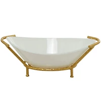 CosmoLiving by Cosmopolitan 25" White Glass Kitchen Serving Bowl with Gold Metal Stand