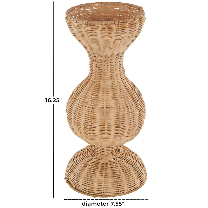 16.25" Brown Rattan Hourglass Vase with Dome Base