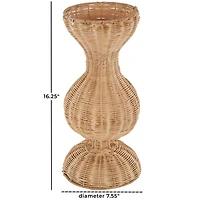 16.25" Brown Rattan Hourglass Vase with Dome Base